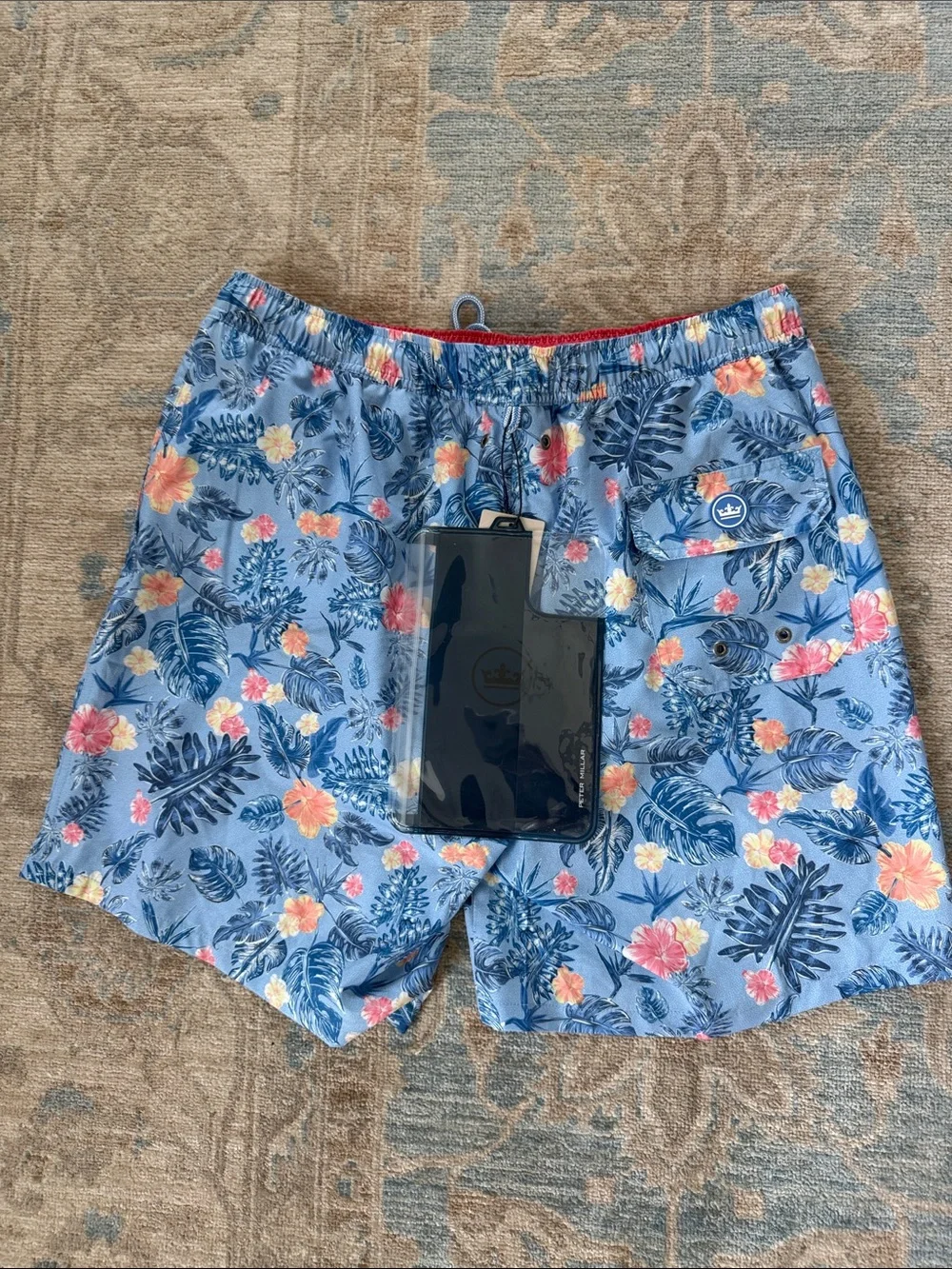 Peter Millar Light Blue Tropical Floral Swim Trunks
